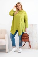 Bluzka damska bawełniana Plus Size asymetryczna z podwijanym rękawem oliwkowa