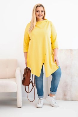 Bluzka damska bawełniana Plus Size asymetryczna z podwijanym rękawem żółta