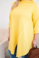 Bluzka damska bawełniana Plus Size asymetryczna z podwijanym rękawem żółta