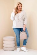 Bluzka damska bawełniana Plus Size z dekoltem V beżowa
