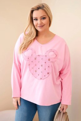 Bluzka damska bawełniana Plus Size z dekoltem V jasno różowa