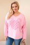 Bluzka damska bawełniana Plus Size z dekoltem V jasno różowa