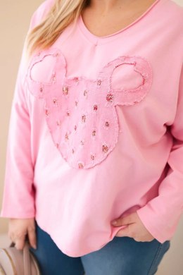 Bluzka damska bawełniana Plus Size z dekoltem V jasno różowa
