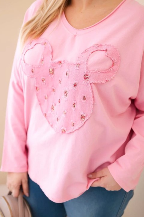 Bluzka damska bawełniana Plus Size z dekoltem V jasno różowa