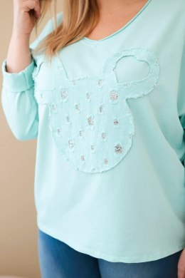 Bluzka damska bawełniana Plus Size z dekoltem V miętowa