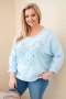 Bluzka damska bawełniana Plus Size z dekoltem V niebieska