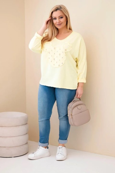 Bluzka damska bawełniana Plus Size z dekoltem V żółta