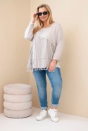 Bluzka damska bawełniana Plus Size z frędzlami beżowa