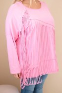 Bluzka damska bawełniana Plus Size z frędzlami jasno różowa