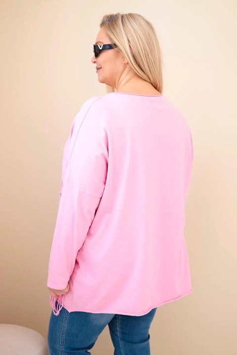 Bluzka damska bawełniana Plus Size z frędzlami jasno różowa