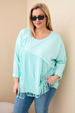 Bluzka damska bawełniana Plus Size z frędzlami miętowa