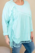 Bluzka damska bawełniana Plus Size z frędzlami miętowa