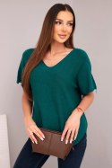 Bluzka damska sweterkowa z krótkim rękawem i dekoltem w serek ciemno zielona