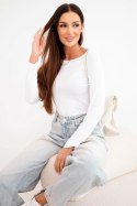 Bluzka damska wiskozowa z szerokim dekoltem i długim rękawem biała