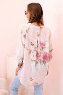Bluzka damska z bawełny z kwiatowym wzorem i guzikami pudrowy róż