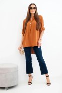 Bluzka z dłuższym tyłem ciemno camelowa