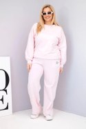 Komplet damski Plus Size bawełniany z luźną bluzą i spodniami z szeroką nogawką cukierkowy róż