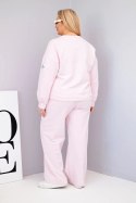 Komplet damski Plus Size bawełniany z luźną bluzą i spodniami z szeroką nogawką cukierkowy róż