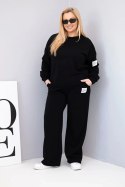 Komplet damski Plus Size bawełniany z luźną bluzą i spodniami z szeroką nogawką czarny