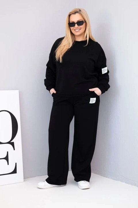 Komplet damski Plus Size bawełniany z luźną bluzą i spodniami z szeroką nogawką czarny
