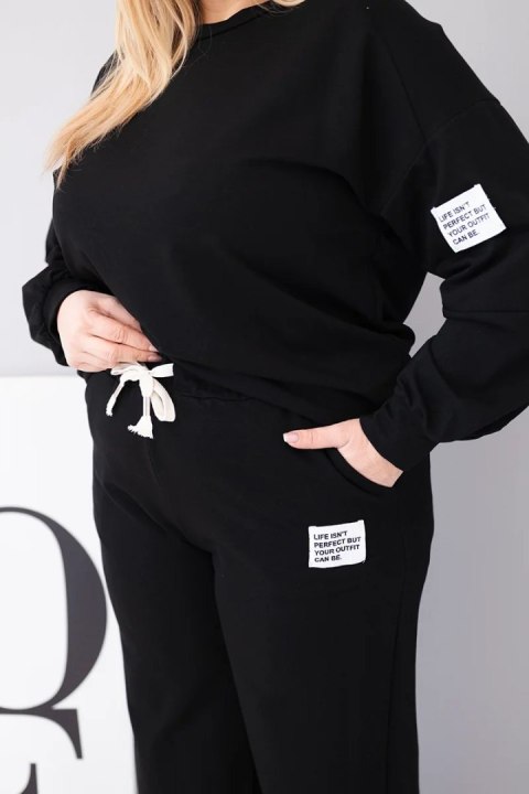 Komplet damski Plus Size bawełniany z luźną bluzą i spodniami z szeroką nogawką czarny