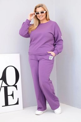 Komplet damski Plus Size bawełniany z luźną bluzą i spodniami z szeroką nogawką fioletowy