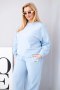 Komplet damski Plus Size bawełniany z luźną bluzą i spodniami z szeroką nogawką niebieski