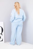 Komplet damski Plus Size bawełniany z luźną bluzą i spodniami z szeroką nogawką niebieski