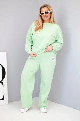 Komplet damski Plus Size bawełniany z luźną bluzą i spodniami z szeroką nogawką pistacjowy