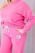 Komplet damski Plus Size bawełniany z luźną bluzą i spodniami z szeroką nogawką różowy