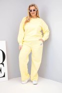 Komplet damski Plus Size bawełniany z luźną bluzą i spodniami z szeroką nogawką żółty