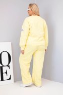 Komplet damski Plus Size bawełniany z luźną bluzą i spodniami z szeroką nogawką żółty