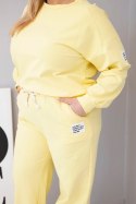 Komplet damski Plus Size bawełniany z luźną bluzą i spodniami z szeroką nogawką żółty