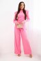 Komplet damski bawełniany z bluzką i spodniami z szeroką nogawką jasny różowy
