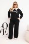 Komplet damski masełko Plus Size z szerokimi nogawkami i kołnierzykiem czarny