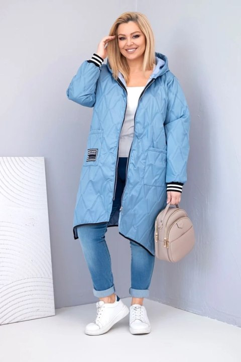 Kurtka damska Plus Size pikowana z kapturem i sportowymi mankietami jeansowa