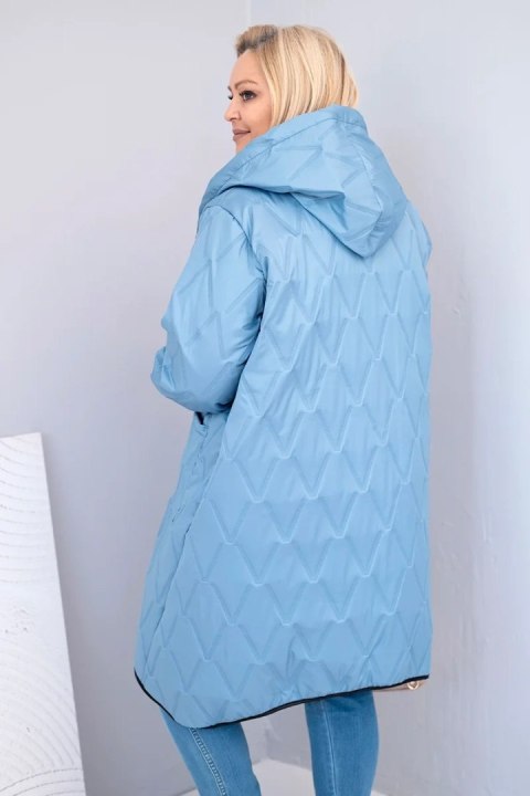 Kurtka damska Plus Size pikowana z kapturem i sportowymi mankietami jeansowa