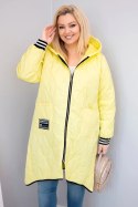 Kurtka damska Plus Size pikowana z kapturem i sportowymi mankietami żółta