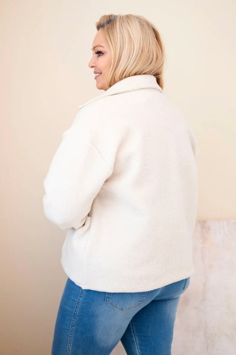Kurtka damska Plus Size z wełnianą strukturą i kieszeniami beżowa