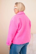 Kurtka damska Plus Size z wełnianą strukturą i kieszeniami jasno różowa