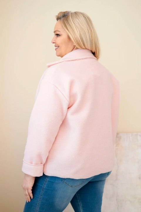 Kurtka damska Plus Size z wełnianą strukturą i kieszeniami pudrowy róż