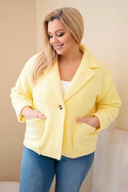 Kurtka damska Plus Size z wełnianą strukturą i kieszeniami żółta