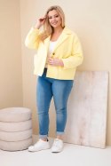 Kurtka damska Plus Size z wełnianą strukturą i kieszeniami żółta