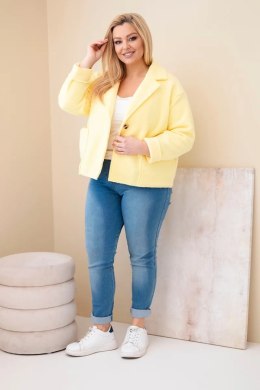 Kurtka damska Plus Size z wełnianą strukturą i kieszeniami żółta