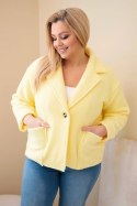 Kurtka damska Plus Size z wełnianą strukturą i kieszeniami żółta