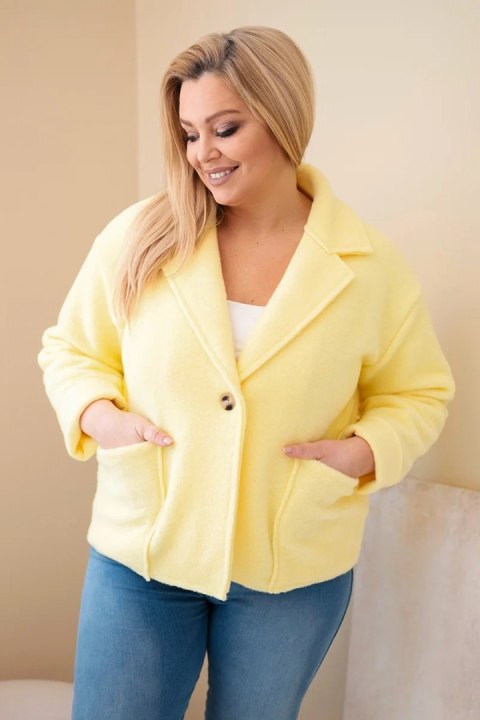 Kurtka damska Plus Size z wełnianą strukturą i kieszeniami żółta