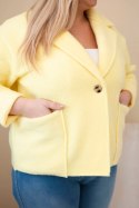 Kurtka damska Plus Size z wełnianą strukturą i kieszeniami żółta