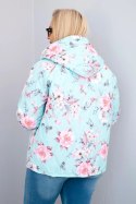 Kurtka damska wiosenna pikowana Plus Size z kapturem i kwiatowym wzorem miętowa