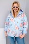 Kurtka damska wiosenna pikowana Plus Size z kapturem i kwiatowym wzorem niebieska