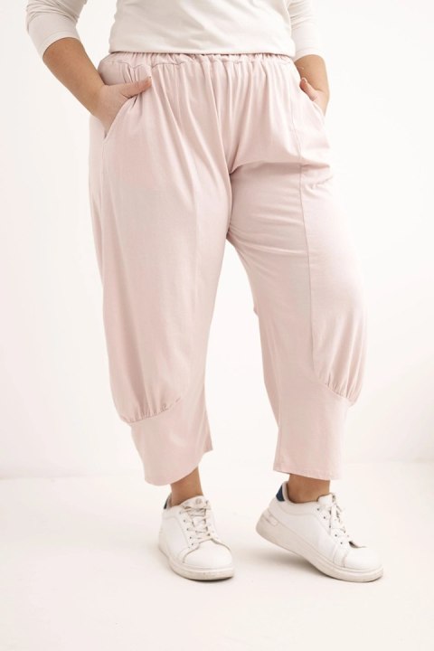 Spodnie damskie Plus Size z obniżonym krokiem i gumką w pasie ciemny pudrowy róż